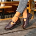 thumbnail image 6 of Womens Retro Platform Mary Jane Shoes Low Block Heel Chunky Sole Comfortable Adjustable Strap Everyday Casual Brown,Size 6, 6 of 9