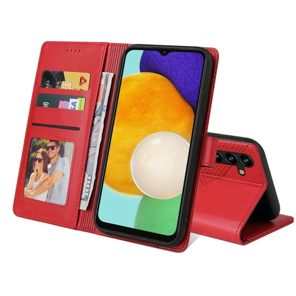 Wallet Protective Case For Samsung Galaxy A13 5G,PU Leather Magnetic Folio Flip Holder Shockproof Phone Case with 3 ID Credit Card Slots and 1 Cash Pocket For Samsung Galaxy A13 5G,Red