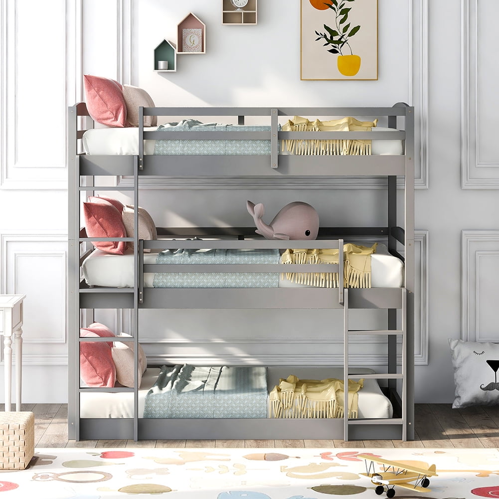 Kadyn Bunk Beds for Kids, Solid Wood Twin Triple Bunk Beds / Loft Bed for Kids/Adults, No Box Spring Needed-Gray Kadyn Bunk Beds for Kids, Solid Wood Twin Triple Bunk Beds / Loft Bed for Kids/Adults, No Box Spring Needed-Gray