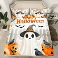 thumbnail image 2 of Manfei Kawaii Ghost Child Twin Sheet Sets, Funny Orange Pumpkin Twin Fitted Sheet, Happy Halloween Theme Flat Sheet, Microfiber Bedroom Decor, 3 Pieces, 2 of 7
