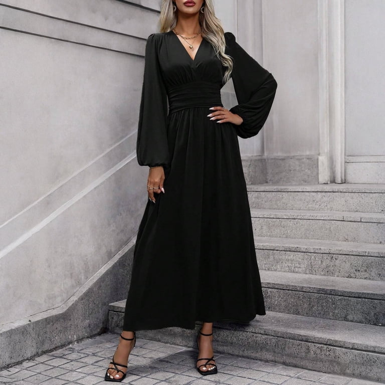black long sleeve high slit dress black dress with slit long sleeve Long Sleeve High Slit Black Plus Size Maxi Dress