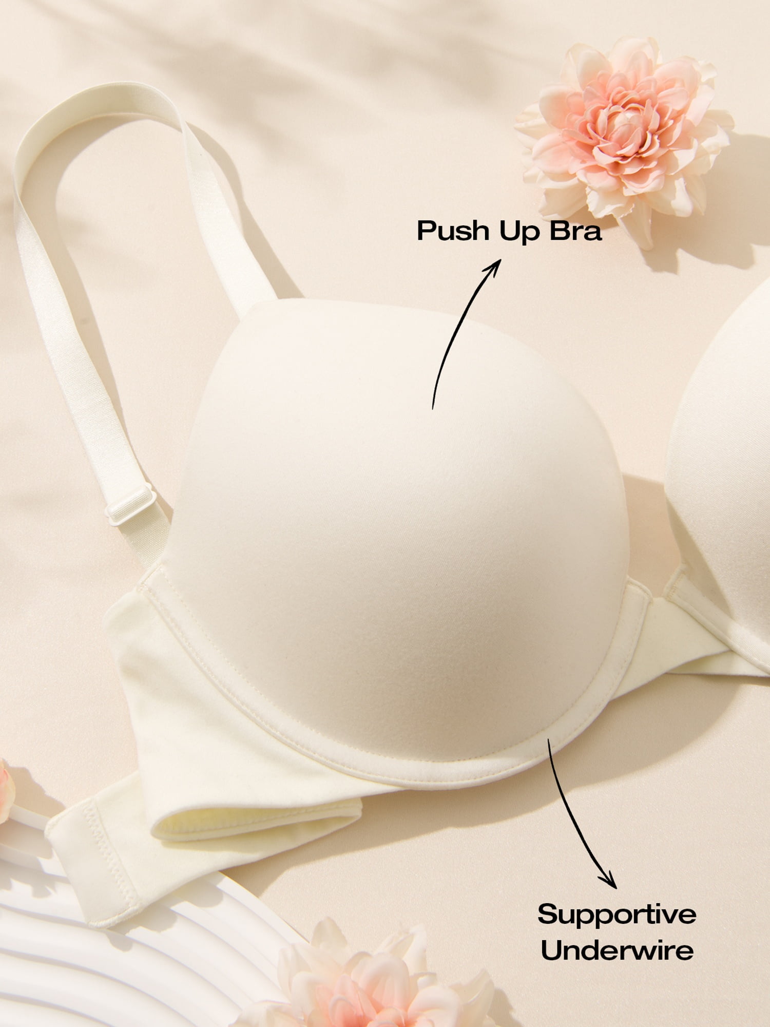 Deyllo Women's Push Up Bra Full Coverage Underwire Support Padded Seamless T Shirt Bra, Ivory 36D