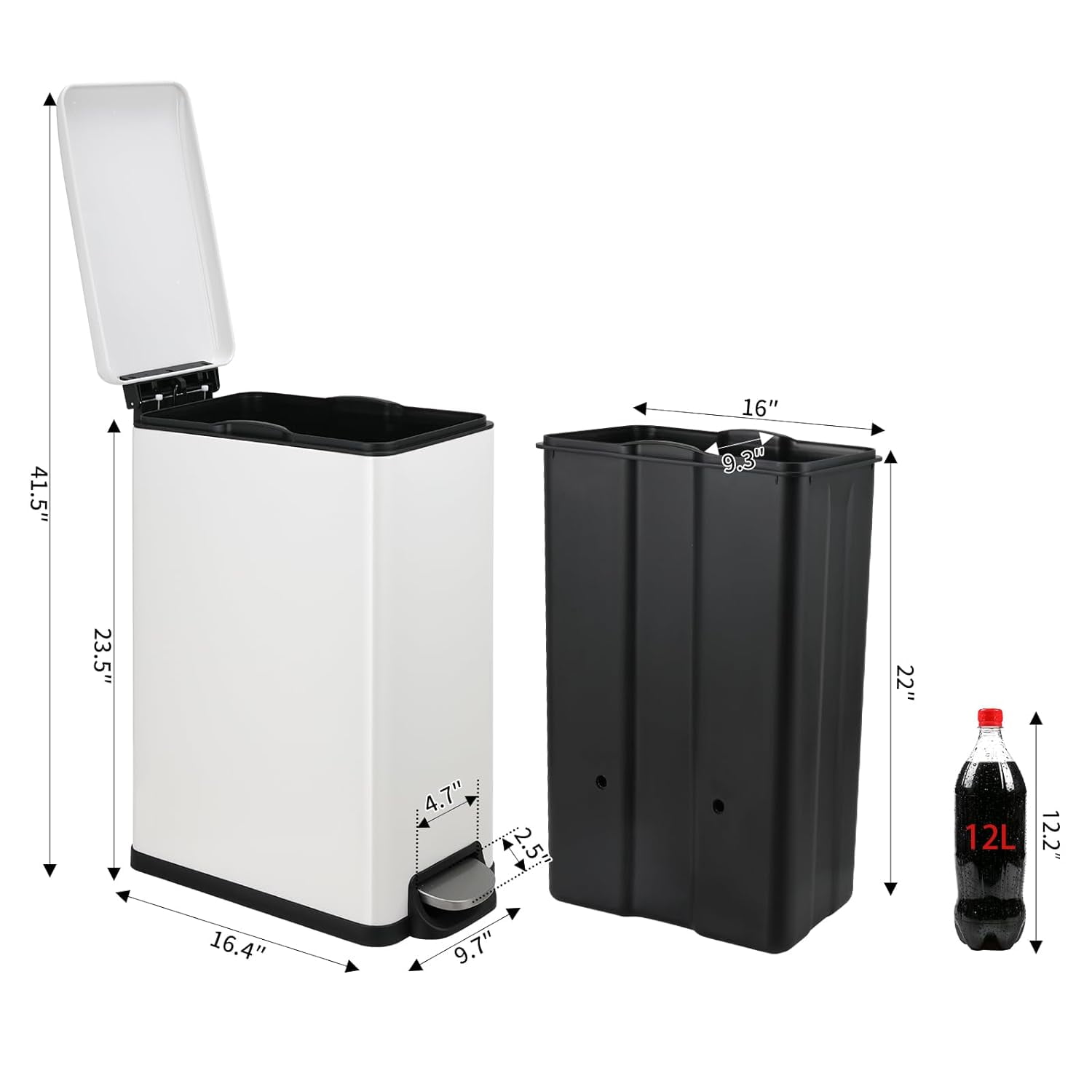 LAZY BUDDY 50 Liter / 13.2 Gallon Slim Trash Can, Stainless Steel Kitchen Garbage Bin with Step Pedal and Lid for Kitchen Bathroom