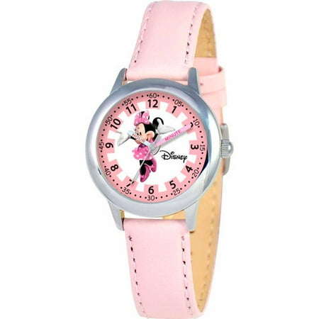 Minnie Mouse Girls' Stainless Steel Watch, Pink Strap