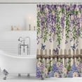 thumbnail image 2 of Polyester Fabric Spring Purple Flowers Shower Curtain, Farmhouse Leaves Fences Burlap Waterproof Bathtub Curtain Bathroom Decor Set with Hooks 36 x 72 Inches, 2 of 6