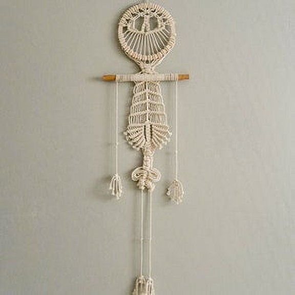Handmade Skeleton Wall Hanging Spooky Halloween Party Decor Dark Academia Gift Witchy Goth Macrame