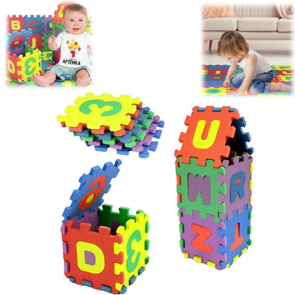 Kids Foam Puzzle Mat,Floor Tiles with Alphabet and Numbers Interlocking Floor Colorful Puzzle Reusable Easy to Clean