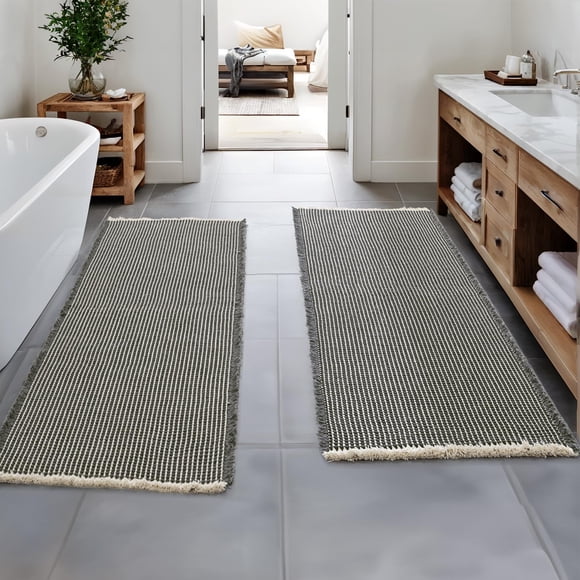 MIULEE Ensemble de 2 Tapis de Couloir Gaufrés pour Salle de Bain, Tapis de Bain Boho Antidérapant Lavable, Tapis de Couloir Super Absorbants, Endos en Caoutchouc, Id