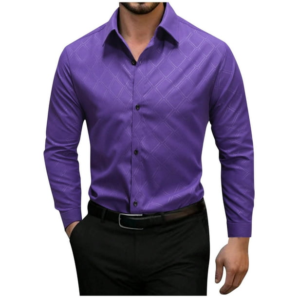 pstuiky Camisas casuales de manga larga para hombre, Camisa informal de manga larga con solapa y botones de color liso para hombre. tops de invierno para hombre xl