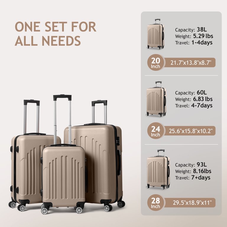Zimtown 3pc Lightweight Hardside Spinner Suitcase Set, TSA Lock