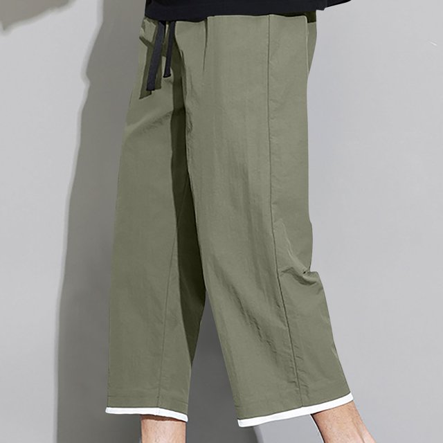 AherBiu Capri Pants Mens Wide Leg Drawstring Plus Size Loose Pants with Pockets Beach Lightweight 3/4 Shorts