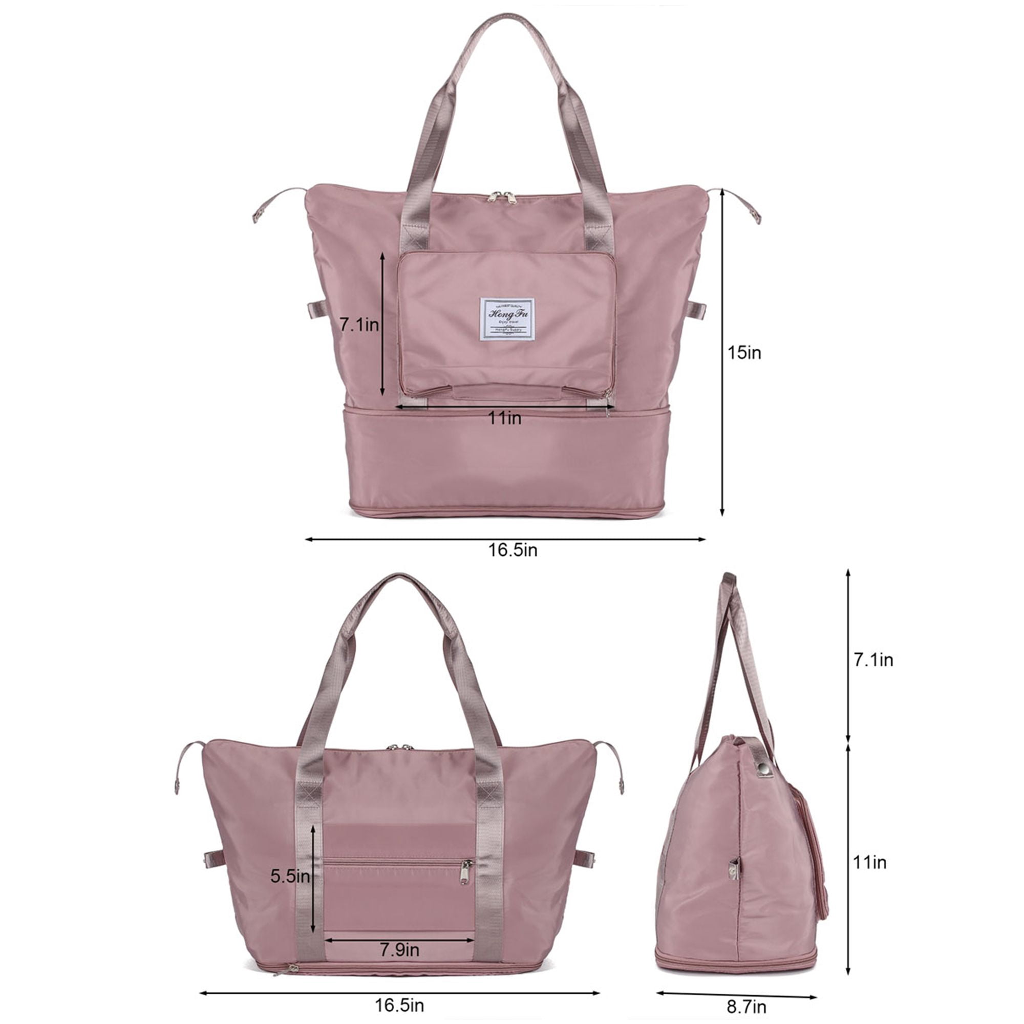 Gustave Women Large Folding Weekender Travel Bag Lightweight Sport Duffle Bags Waterproof Foldable Tote Carry on Luggage - Pink