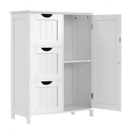 VASAGLE Meuble de Rangement de Salle de Bain, avec 3 Tiroirs et 1 Tablette Réglable, sur Pied, 30 x 60 x 80 cm, Blanc