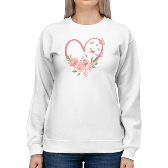 Butterfly Rose Heart Sweatshirt Women -Smartprints Designs, Female 3X-Large
