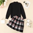 thumbnail image 3 of Kucnuzki 13T Big Girl Fall Winter Outfits Skirts Sets 14T Long Sleeve Stand Collar Plain Stylish Pull-Over Top Elastic Lattice Pleated Skirts 2PCS Set Black, 3 of 10