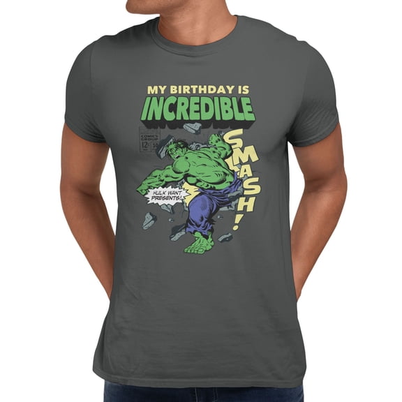 Marvel Comics Retro Incredible Hulk Birthday Smash Men's T Shirt (Charcoal, S-XXXL)