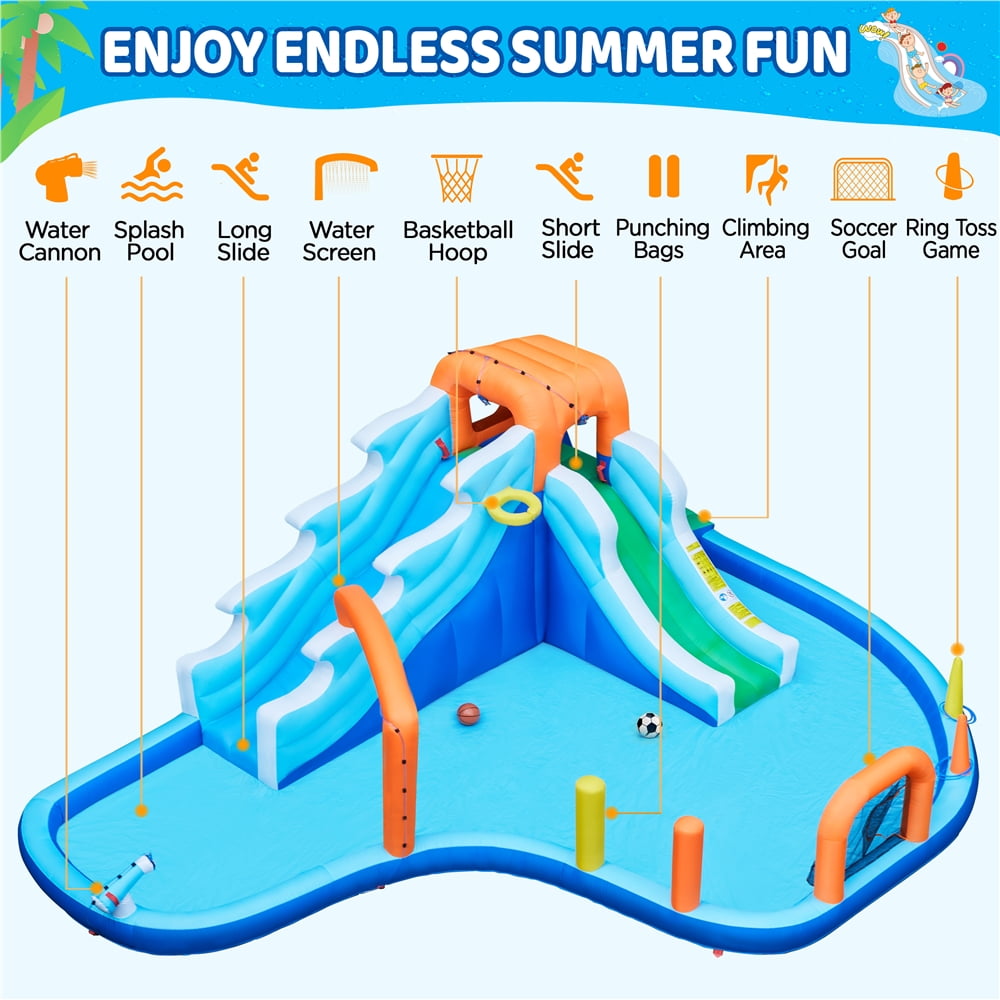 Yaheetech Double Lane Inflatable Water Slide for Kids, Blue