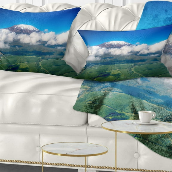 Designart Aerial View of Mount Kilimanjaro - Landscape Printed Throw Pillow - 12x20