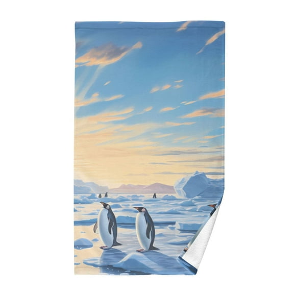 Penguins on Snow Cotton Face Towels Soft Hand Towel Absorbent Bathroom Towel for Kitchen Hotel Decoration