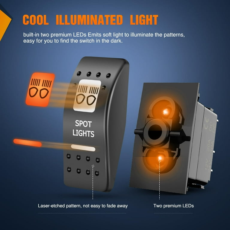 Alien Laser Rocker Switch - 5-Pin SPST On/Off Switch With LED Light For 12V/24V Cars, Trucks, ATVs