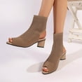 thumbnail image 5 of Mepaouo Knit Peep Toe Booties for Women Slingback Heel Ankle Boots Hollow Heeled Dress Sandals(Khaki,7.5), 5 of 9