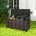 thumbnail image 3 of Patiojoy 96 Gallon Outdoor Storage Box PE Wicker Deck Box with 4 Wheels & Waterproof Liner Patio Rattan Storage Container Mix Brown, 3 of 10