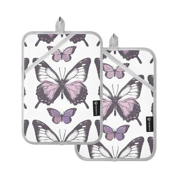 Pot Holders Set of 2 Heat Resistant 338℉ Kitchen Oven Gloves Potholder Cooking Baking Microwave Mitts Purple Butterfly