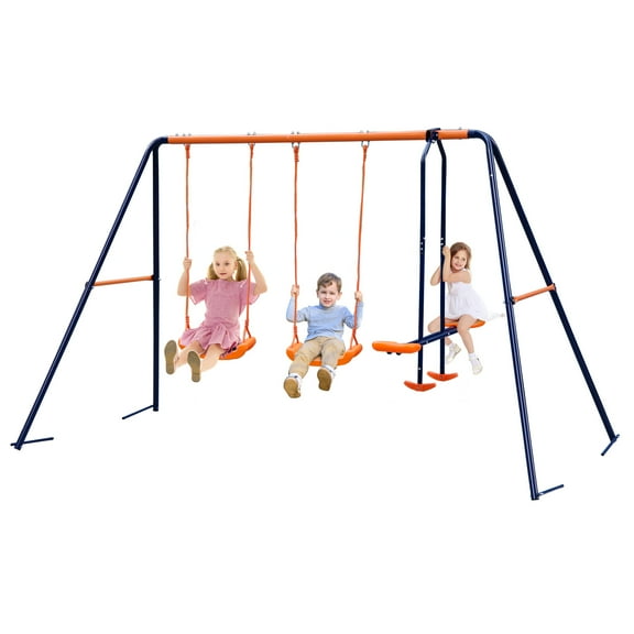 YKITRD Double Swing Set, 2 Single Swing Seats   1 Tandem Seat, 440.9lbs Capacity, Metal A-Frame, for Outdoor Kids Play (Total Height 72.8in)​