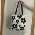 thumbnail image 3 of Students Canvas Bag Large Capacity Beautiful Printing Shoulder Strap Cloth Shopping Bag Black White Floral Free Size, 3 of 8