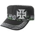 thumbnail image 2 of SILVERFEVER Women's Military Cadet Cap Hat - Patch Cotton - Studded & Embroidered White, Horse & Horseshoe, 2 of 4
