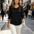 thumbnail image 4 of Cilsoka 3/4 Length Sleeve Womens Tops Asymmetric Square Neck Dressy Casual Blouses Business Work Shirts with Smocked Cuffs, 4 of 6