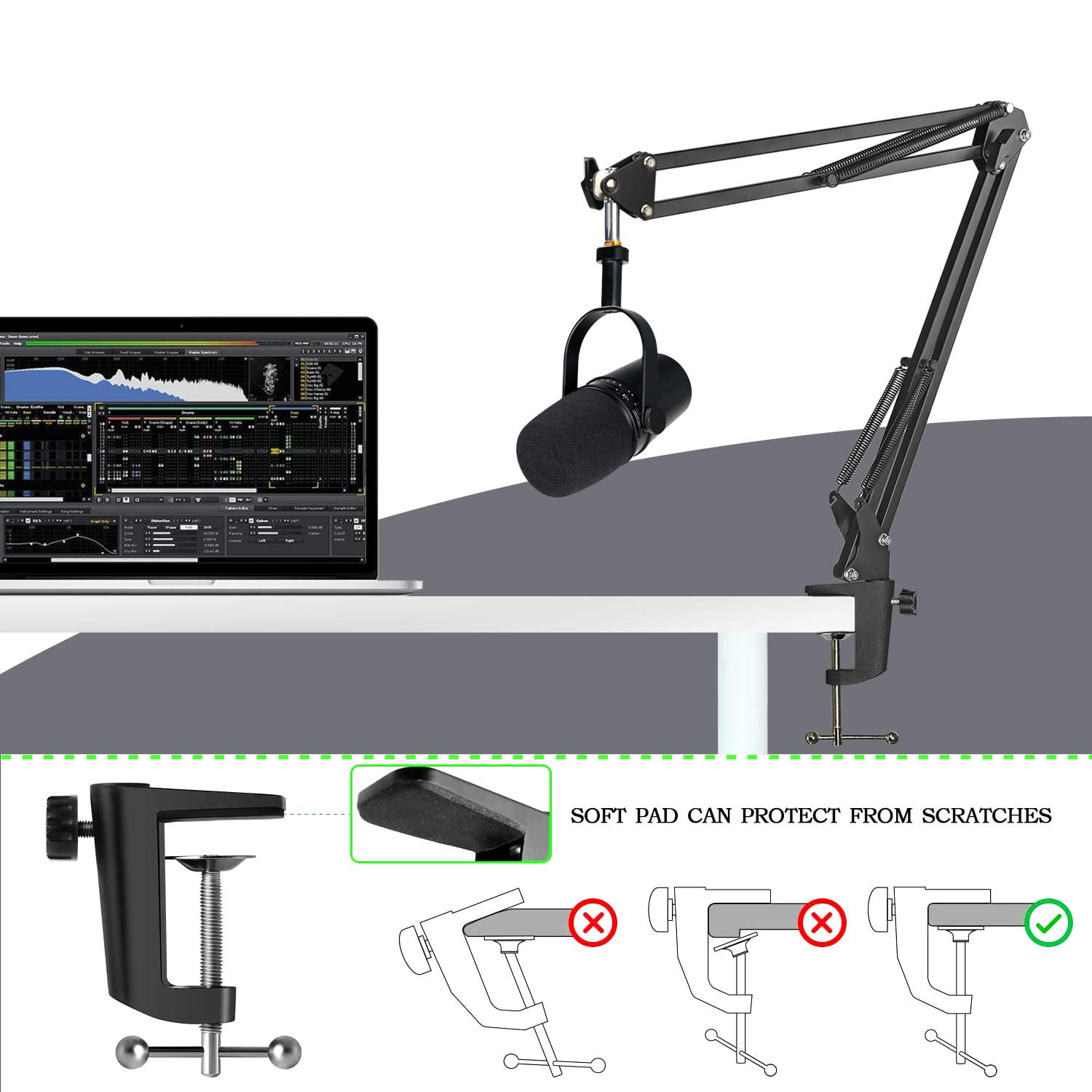 MV7 Boom Arm with Pop Filter - Mic Stand with Foam Cover Windscreen Compatible with Shure MV7 Microphone by YOUSHARES