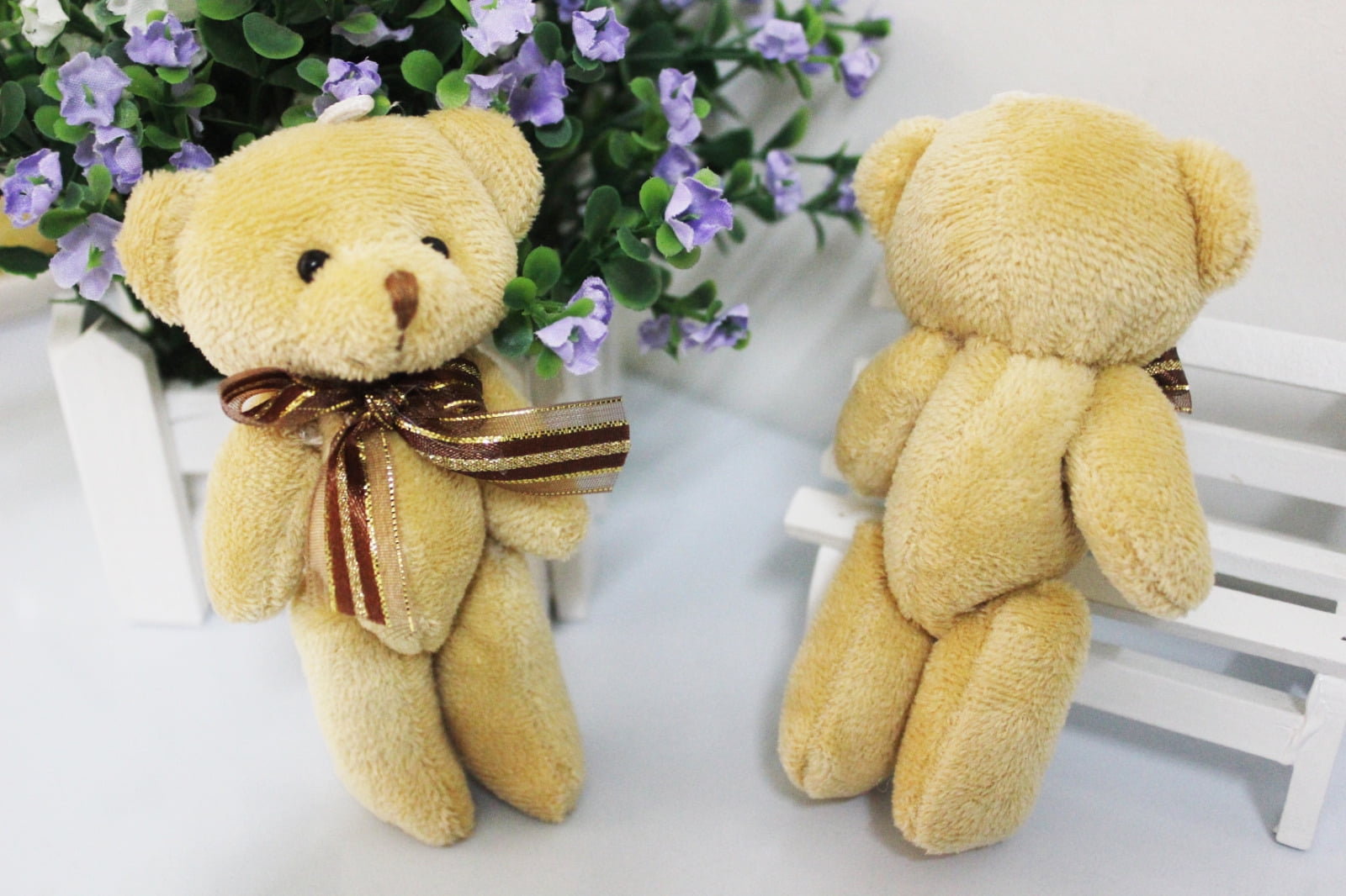 Mini Brown Ribbon Teddy Bear Soft Plush Stuffed Kids Toys Doll for Bouquet 12CM