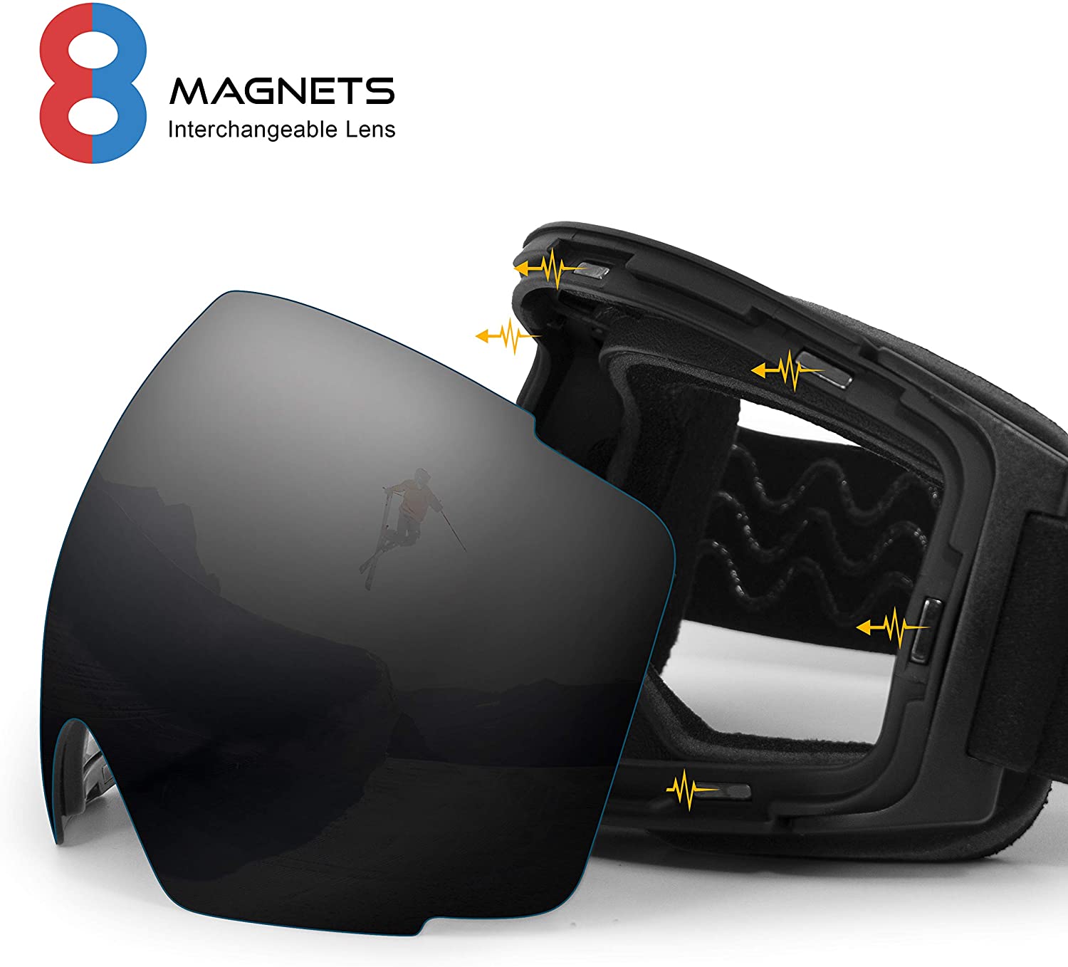 Stomp Ski Goggles PRO - Frameless, Interchangeable Lens 100% UV400 Protection Snow Goggles for Men & Women (Black) - image 3 of 7