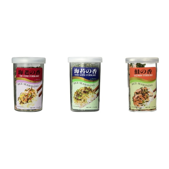 Ajishima JFC Rice Seasoning Fumi Furikake 3 Flavor Mixed Bundle (EBI,Nori Komi,Salmon) Plus NineChef Brand Long Handle Coffee Spoon