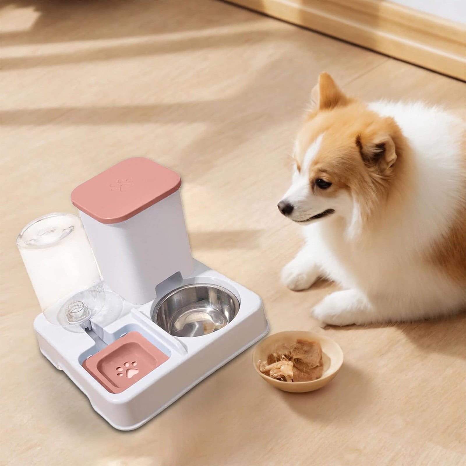 Automatic Pet Feeder and Water Dispenser, Gravity Feeding with Stainless Steel Bowl and Automatic Water Bottle for Small Medium Dogs and Cats