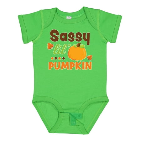 

Inktastic Thanksgiving Sassy Lil Pumpkin with Fall Leaves Gift Baby Girl Bodysuit