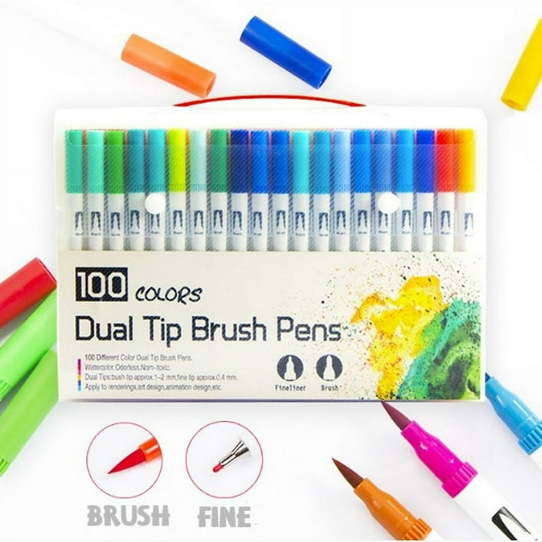100 Color Fine Liner Dual Tip Brush Pen Felt-Tip Pen Drawing