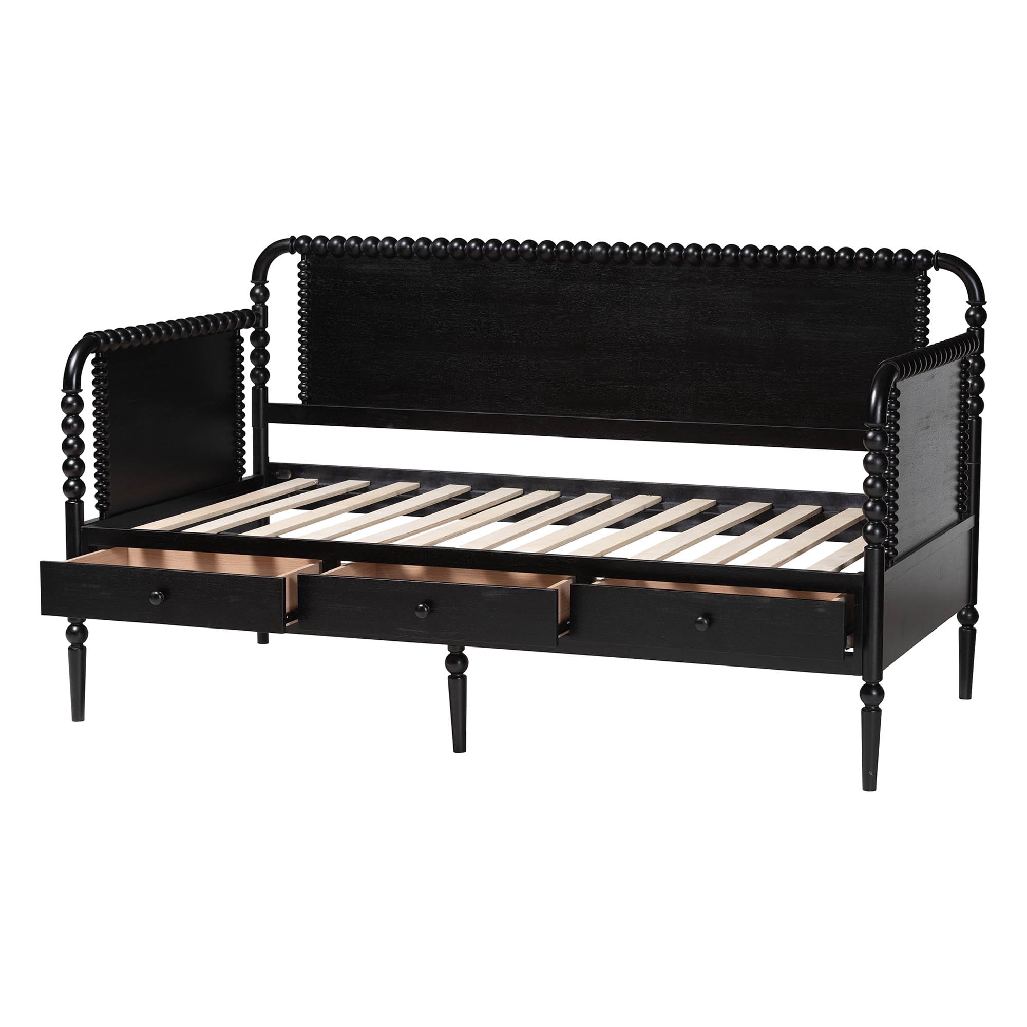 Baxton Studio Lucera Mid-Century Daybed, 3-Drawer, Full, Black