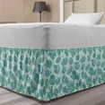 thumbnail image 1 of Leaves Bed Skirt, Hand Drawn Oriental Ornament of Various Nature Shapes and Polka Dots, Elastic Bedskirt Dust Ruffle Wrap Around for Bedding Decor, 4 Sizes, Peacock Green Baby Blue, by Ambesonne, 1 of 2