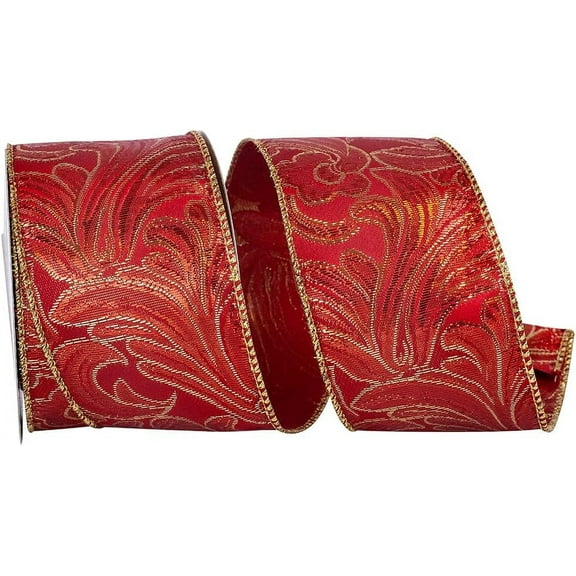 Wire Edged Plaza Red and Gold Metallic Swirl Christmas Ribbon 2 1/2" - 10 Yards …