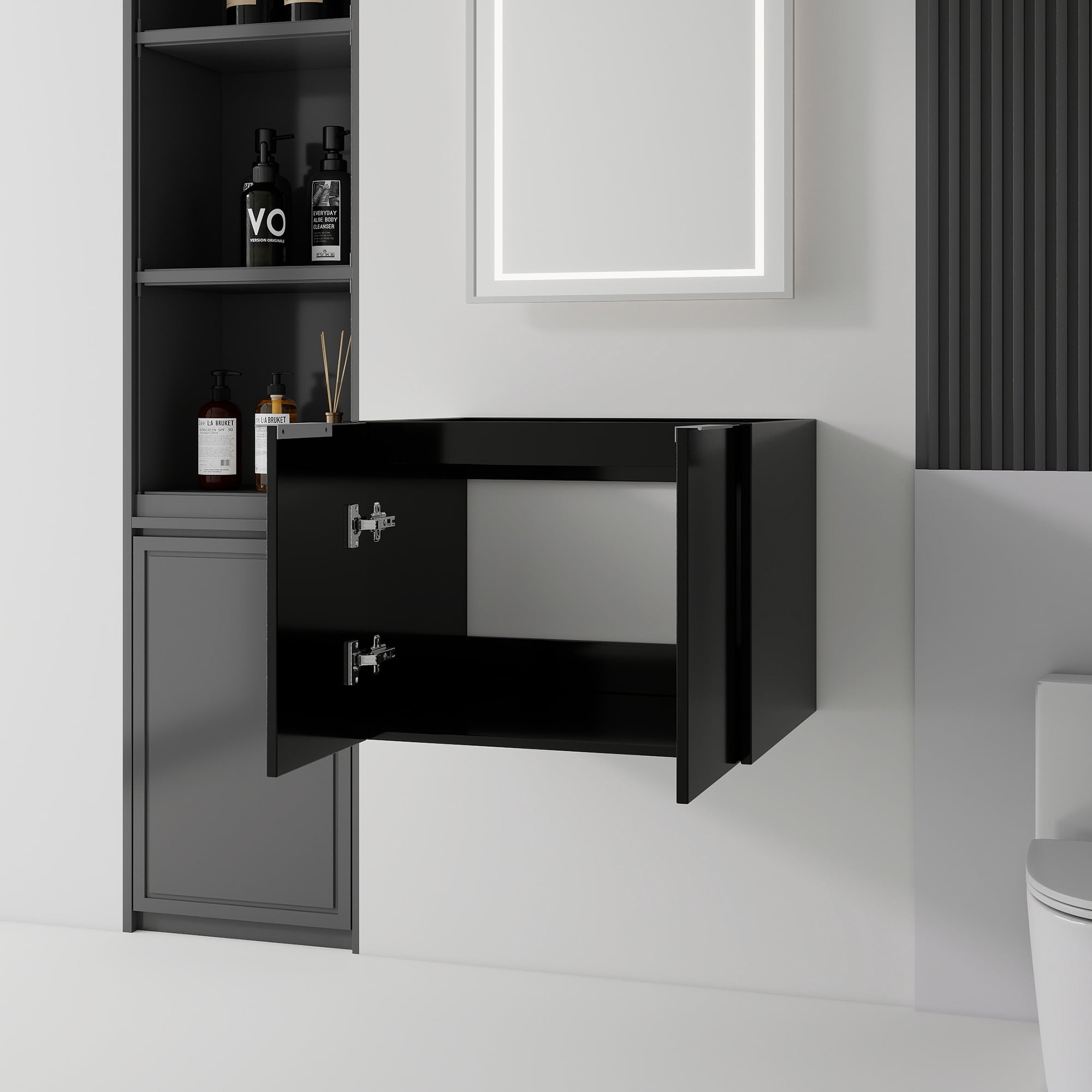 Leumius 24" Floating Bathroom Vanity Cabinet,Soft-Close Double Doors,Wall-Mounted,Cabinet Only,Black