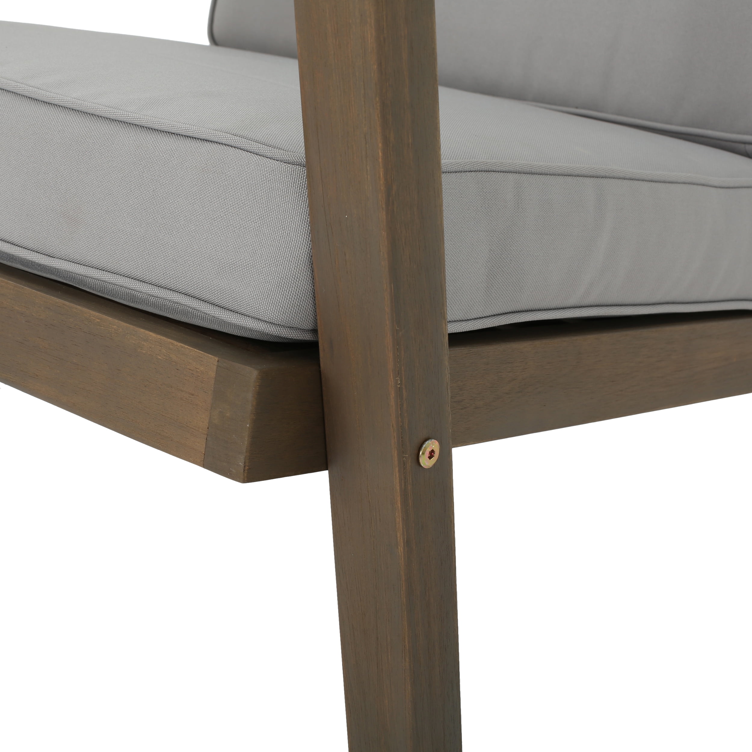 Remi Outdoor 6 Seater Acacia Wood Extended Chat Set, Gray