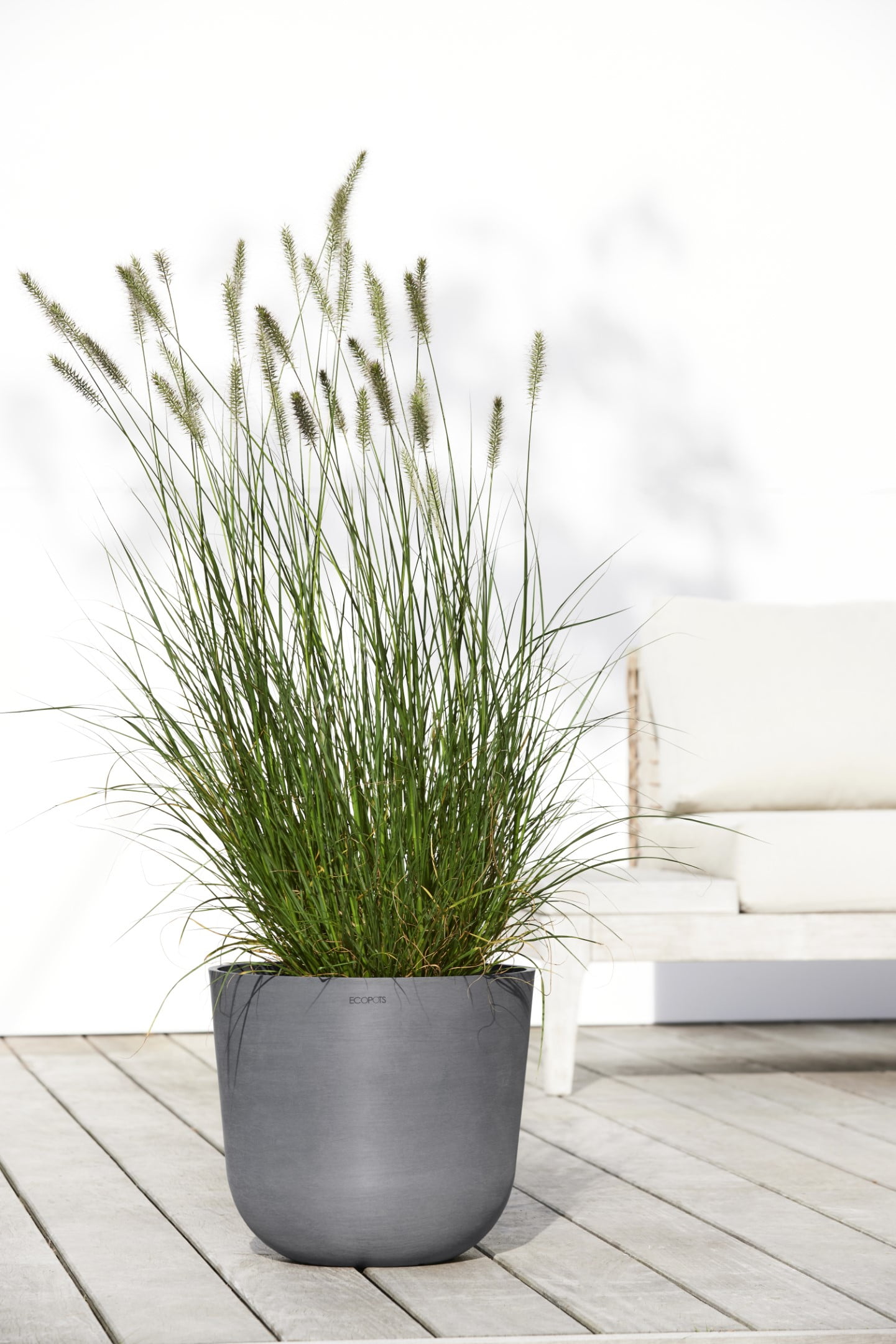 Ecopots Oslo Durable Modern Round Indoor/Outdoor Recycled Based Composite Flower Pot Planter, Grey, 14"