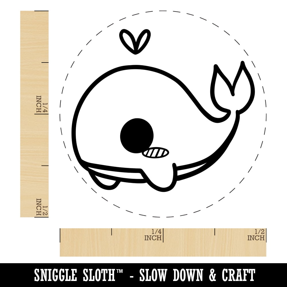 Sweet Kawaii Chibi Whale Self-Inking Rubber Stamp Ink Stamper - Black Ink - Mini 1/2 Inch