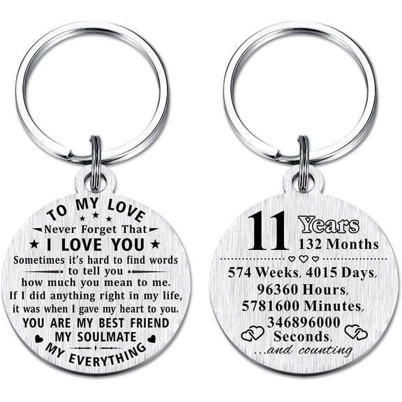 11th Anniversary Keychain Gifts, Steel Engraved 11 Year Anniversary Decorations, Happy Elven Year Anniversary for Men Husband Women Wife
