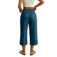 thumbnail image 6 of Besolor Summer Capris for Women Wide Leg Elastic Waisted Drawstring Casual Loose Lightweight Daily Wear Beach Capri Pants with Pockets, 6 of 7
