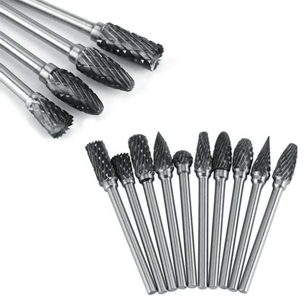 Juego De Fresas Rotativas De Acero De Carburo De Tungsteno De 10 Piezas, Vástago De 3 Mm, Diámetro De Cabezal De Corte De 6 Mm, Con Corte Doble Y Corte único, Para Tallar Dar