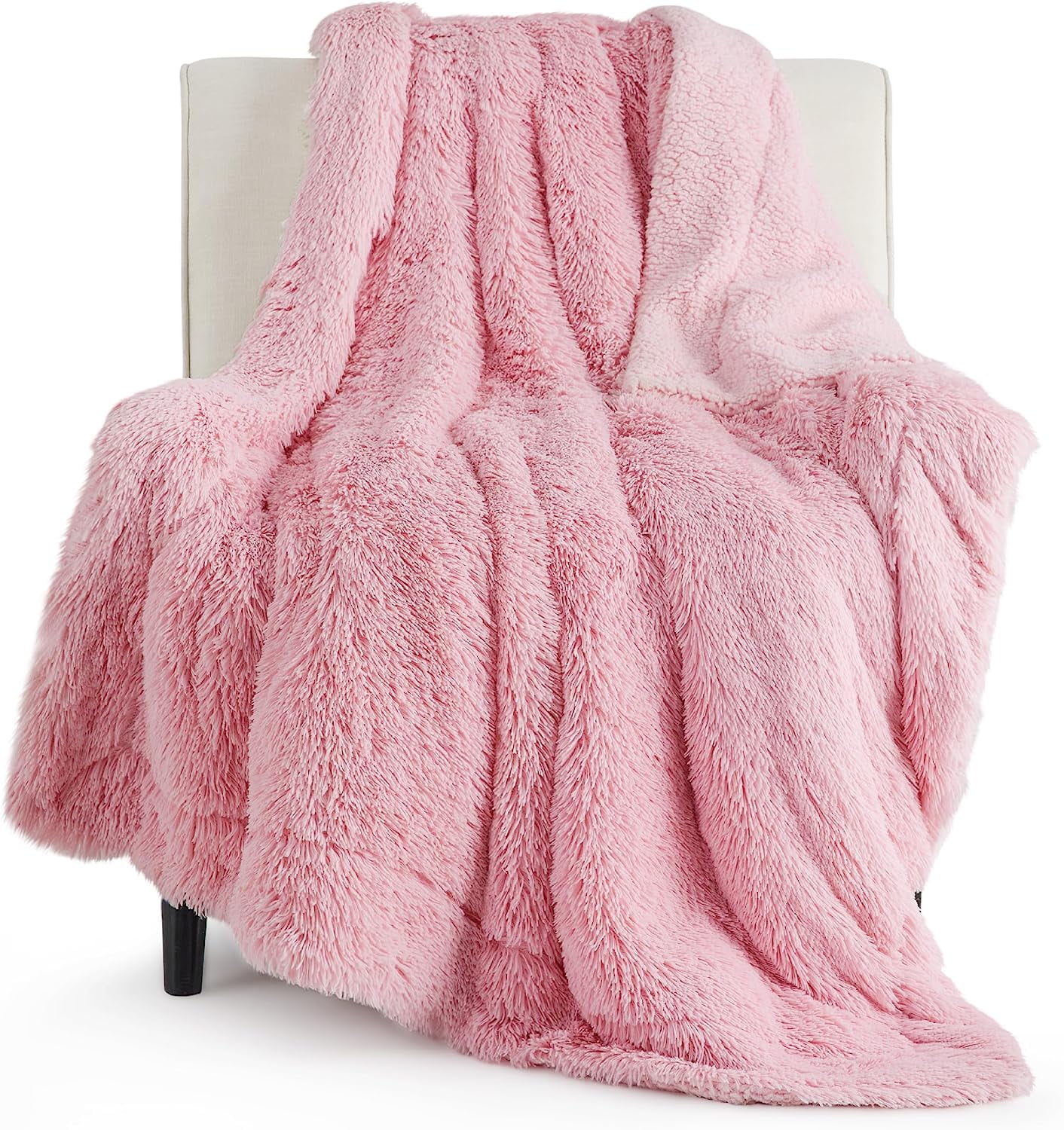 Bedsure Faux Fur Twin Blanket Pink Fluffy Blankets & Throws Shaggy