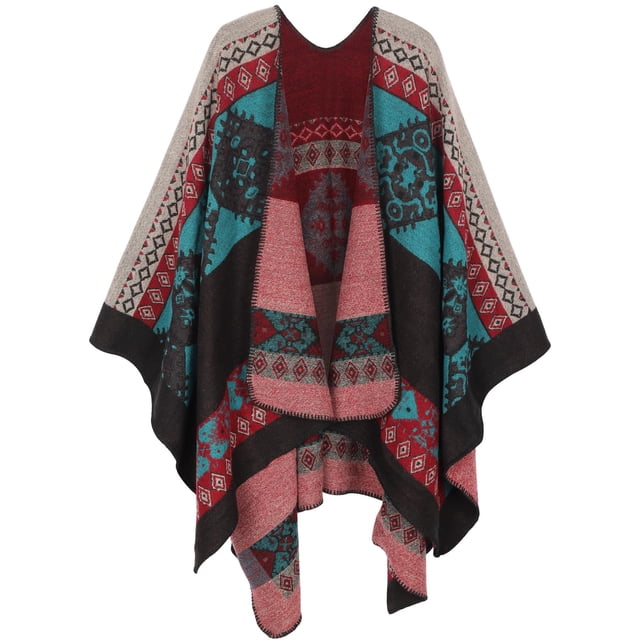 Poncho PAMEILA para mujer, de viaje, a cuadros, con la parte delantera abierta, de Shawl Wraps
